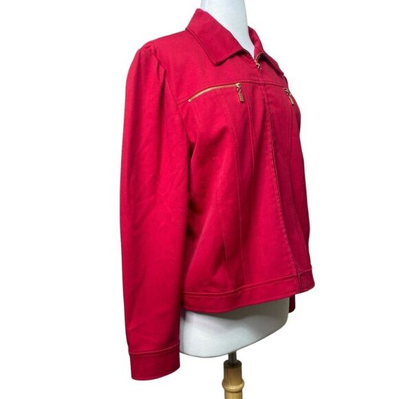 St. John Sport Red Jacket Denim Style Size Med - Picture 2 of 6